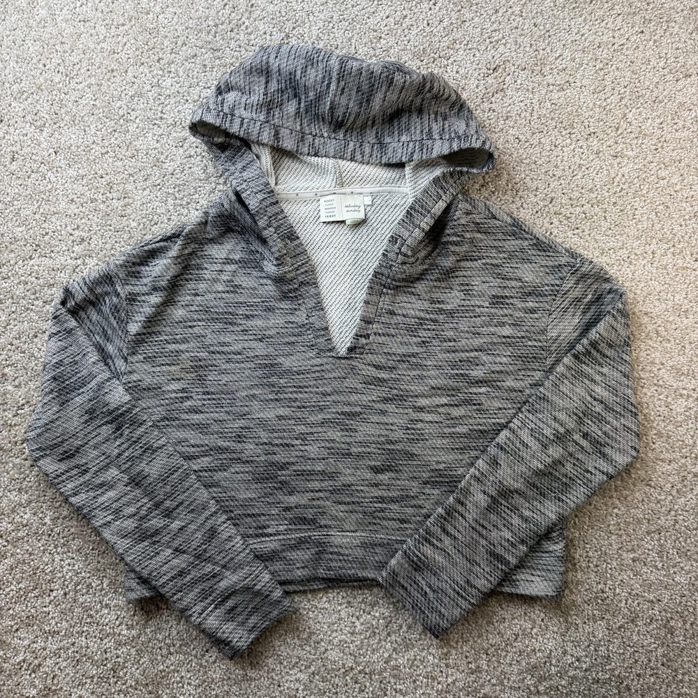 Saturday Sunday Sweater Womens Small Gray V Neck Hooded Waffle Knit Pullover